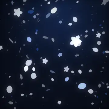 꽃눈이 내리는 모습을 코드로 그린 미디어아트 화면